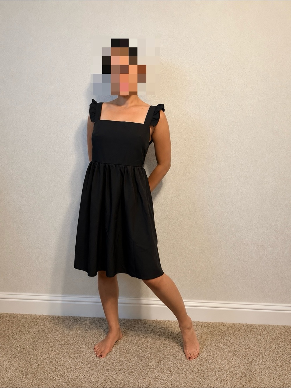 Black Square-Neck Ruffle Strap Kids Dress
